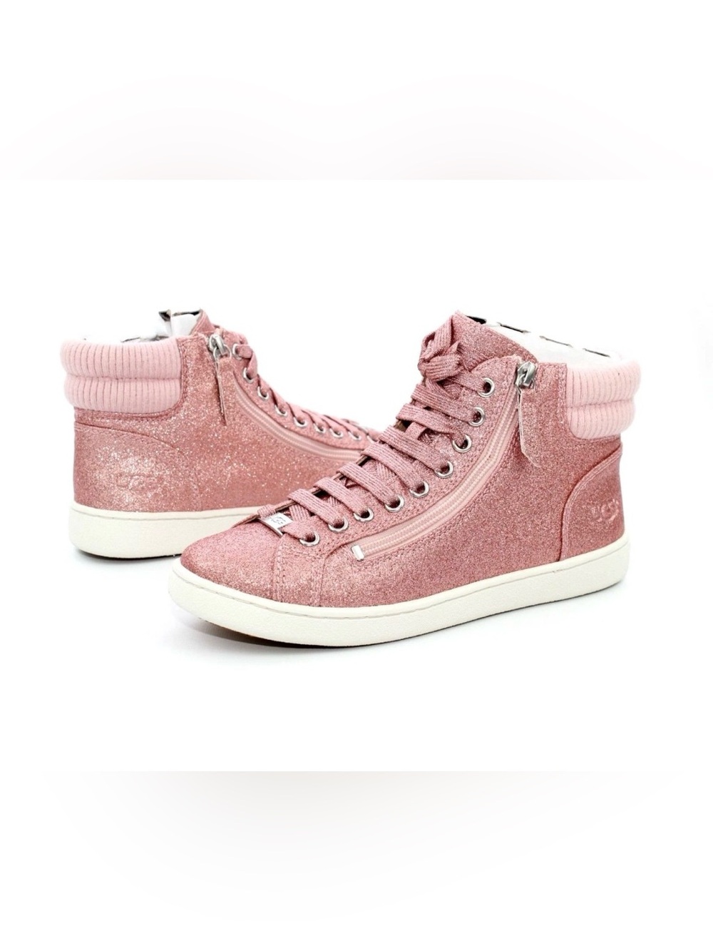 UGG OLIVE Glitter Rib Knit Collar PINK HIGH TOP Sneakers SIZE 8.5 US